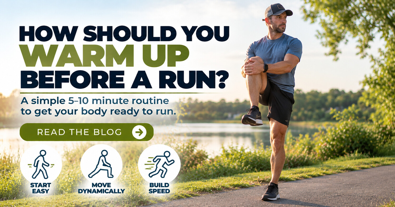 Runner performing a dynamic warm-up before starting a run