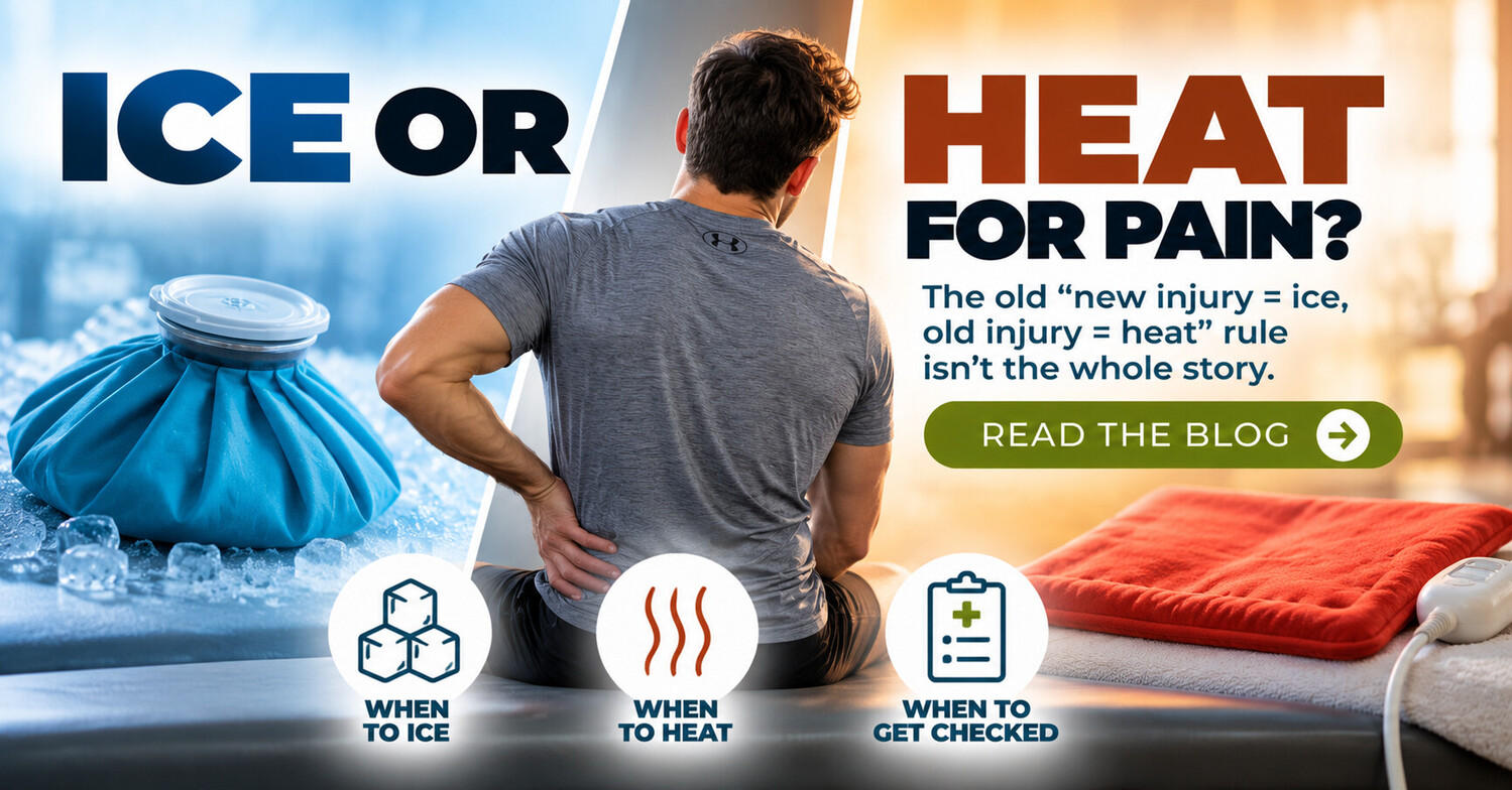 Ice pack and heating pad illustrating the choice between ice and heat for muscle and joint pain