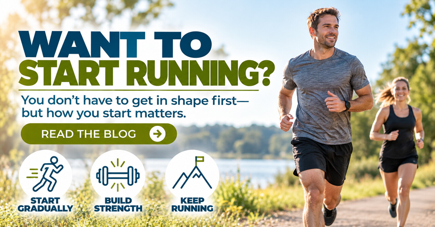 Adult beginning a running program outdoors as part of gradually building cardiovascular fitness