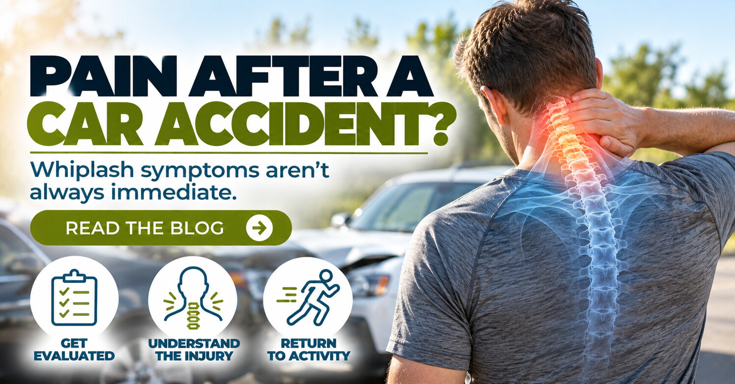 Adult experiencing neck pain after a car accident with the cervical spine highlighted
